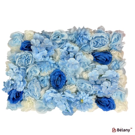 Panou decorativ cu flori 40×60 cm – hortensii albastre, trandafiri albaștri și crizanteme crem