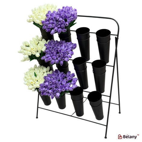 Vitrină florală metalică cu găleți 110×100×50 cm, diametru găleată 22 cm