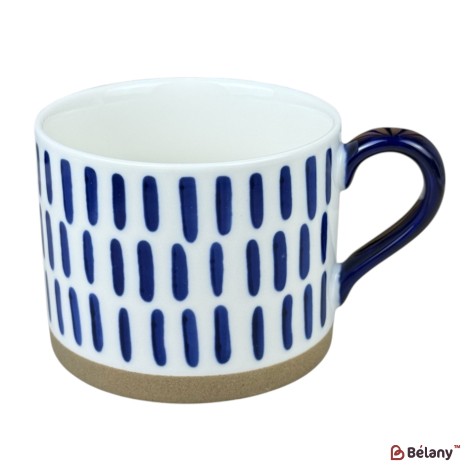Cană din ceramică „Blue Nordic” cu dungi verticale albastre, 380 ml