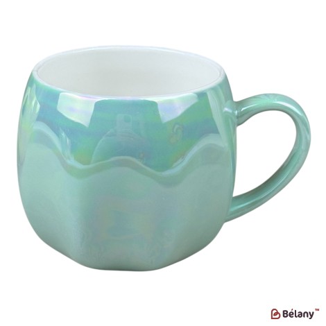 Cană din ceramică „Pearl Shine” verde cu efect irizat, 430 ml