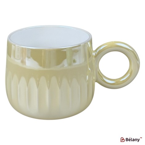 Cană din ceramică „Ring Pastel” galbenă cu mâner rotund, 400 ml