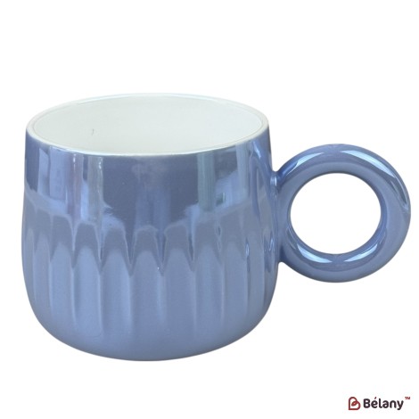 Cană din ceramică „Ring Pastel” albastră cu mâner rotund, 400 ml