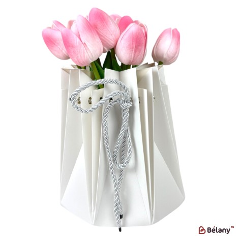 AquaBox rotund din carton alb cu șnur argintiu pentru aranjamente florale 17x15