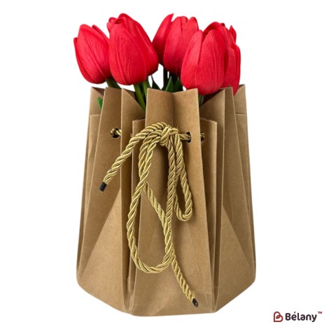 AquaBox rotund din carton kraft cu șnur auriu pentru aranjamente florale 17x15