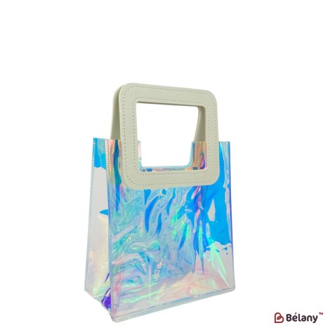 Cutie cadou iridescentă cu mâner pătrat din piele ecologică, 20×17×8 cm