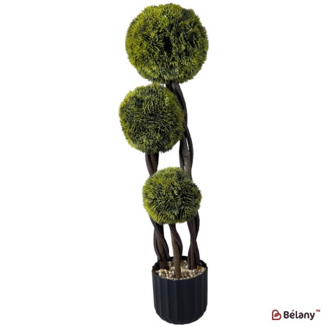 Brad artificial decorativ în ghiveci, 80 cm, formă spirală, cu bile verzi – ideal pentru decor interior/exterior
