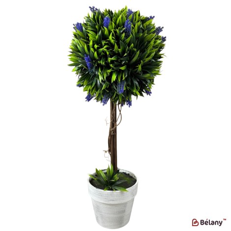 Arbore decorativ artificial cu flori albastre, 60 cm, ghiveci alb