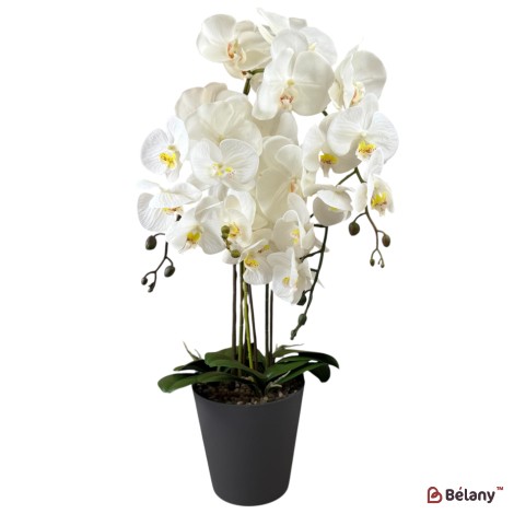 Orhidee artificială albă în ghiveci negru, 78 cm