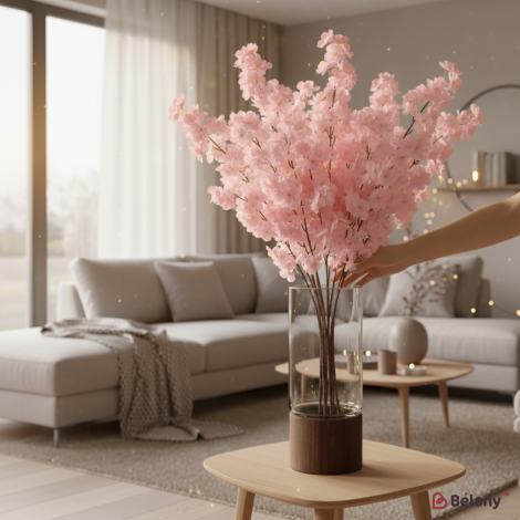 Ramură artificială de sakura, 90 cm, roz pal