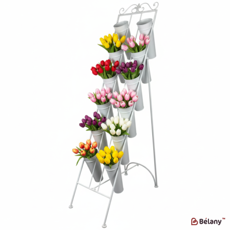 Metal floral display case with buckets WHITE 168×100×41 cm, bucket diameter 22 cm