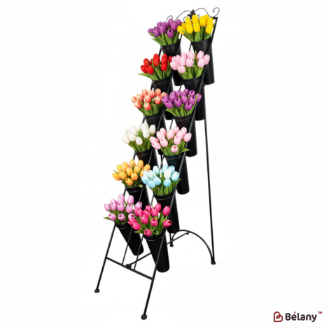 Metal floral display case with buckets BLACK 168×100×41 cm, bucket diameter 22 cm