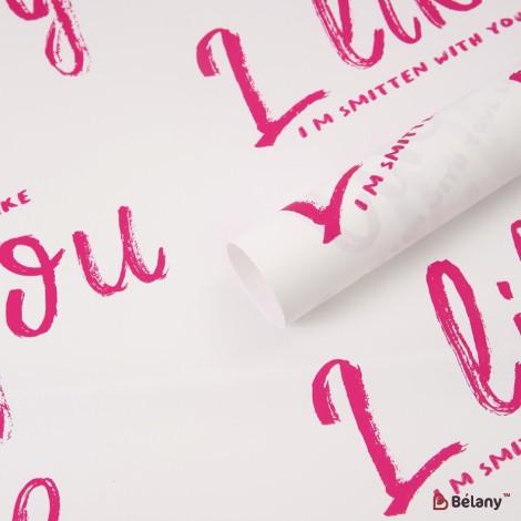Celofan alb cu inscripția roz „Îmi place de tine” 58x58 cm #111