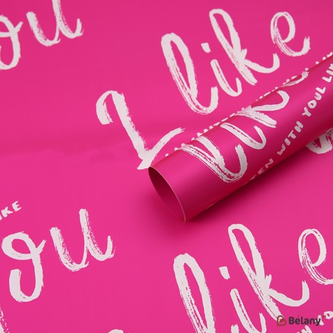 Celofan roz cu inscripția albă „Îmi place de tine” 58x58 cm #021