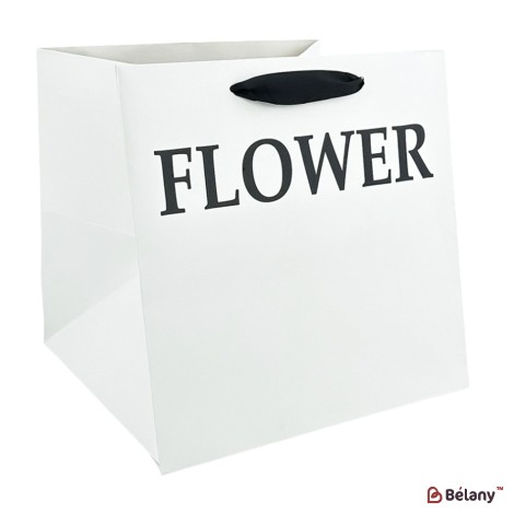 Set 2 pungi albe, cu text „Floare”, pentru flori 28x28x28 cm