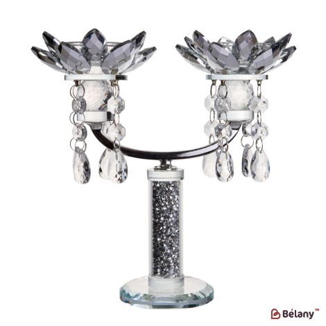 Glass candlestick, with glass chips, for 2 candles