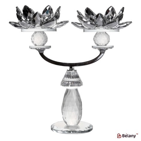 Glass candlestick for 2 candles, 22 cm
