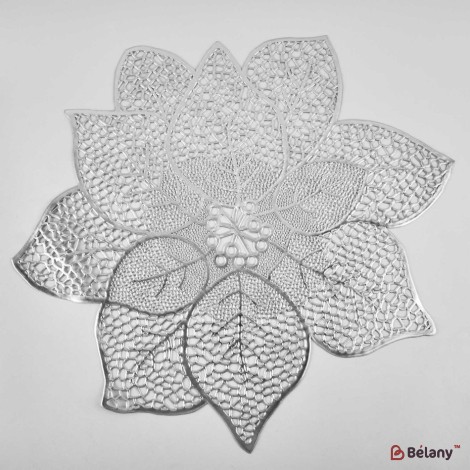 Set 6 suporturi farfurie, PVC, izolante si antiderapante, argint, "Like a lotus"