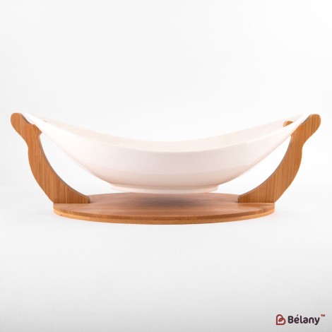 Platou ceramic pe suport din lemn „Boat”