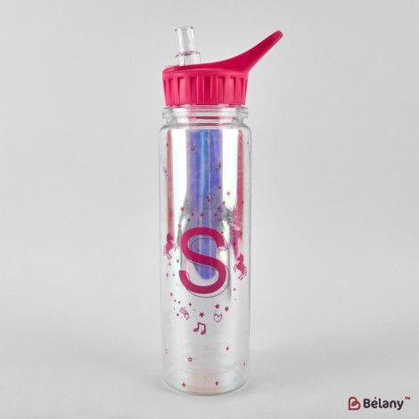 Water bottle with straw, 320 ml, mirror effect, pink