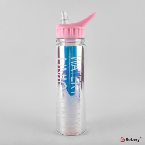 Water bottle with straw, 320 ml, mirror effect, pink cap