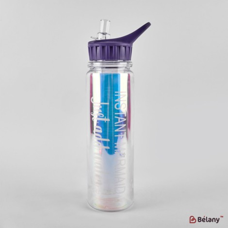 Water bottle with straw, 320 ml, mirror effect, lilac cap