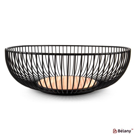 Black fruit bowl, with wooden bottom 28x10