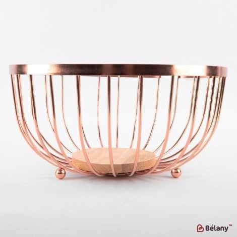 Bronze fruit bowl, with wooden bottom 25x13