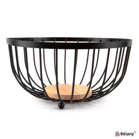 Black fruit bowl, with wooden bottom 25x13