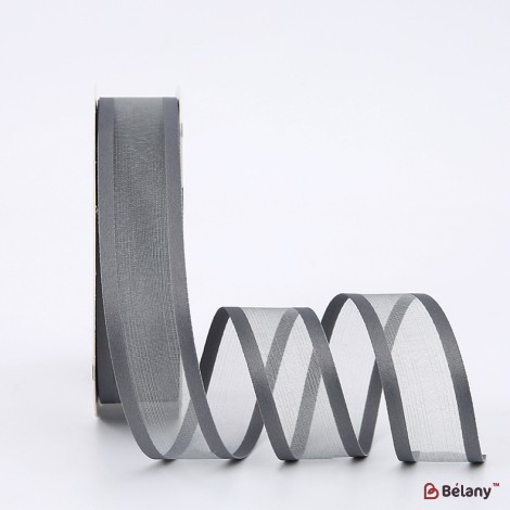 Organza ribbon "Double Line", gray 2.5 cm / 18.28m #121