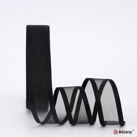 Organza ribbon "Double Line", black 2.5 cm / 18.28m #171