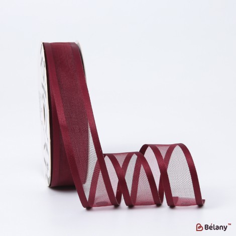 Organza ribbon "Double Line", wine 2.5 cm / 18.28m #011