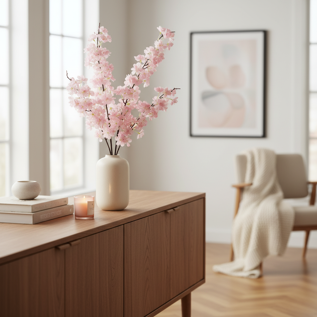 Artificial sakura branch, 160 cm, light pink photo 4