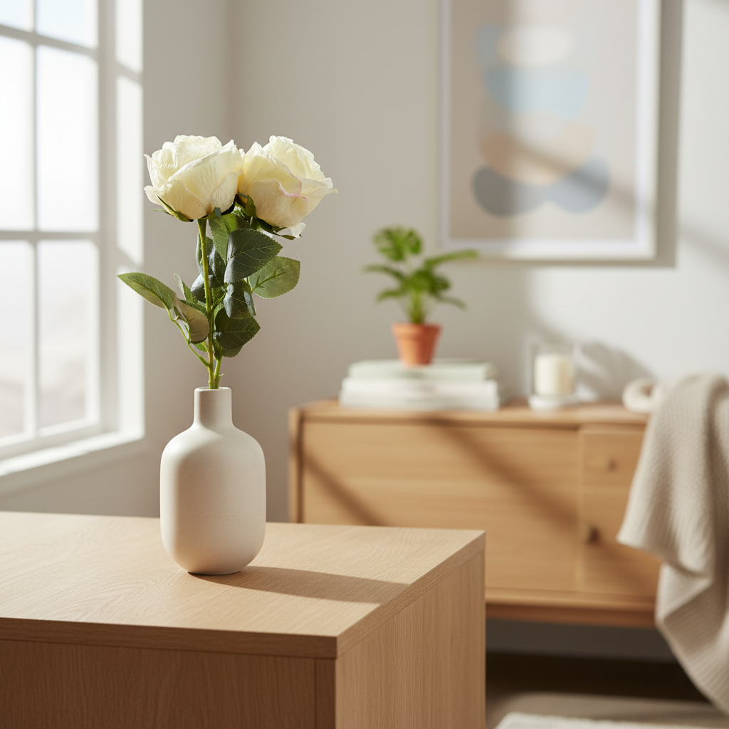 Artificial Cream Roses, set of 3 pieces photo 4