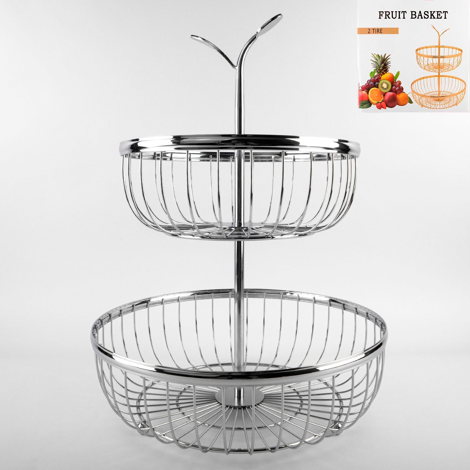 Fruktiera z dwoma poziomami, srebrna, 38x23