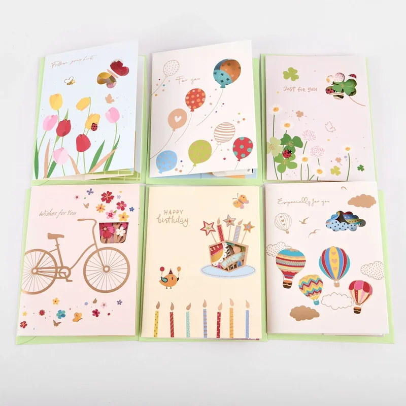 3D Gift cards with envelope, 16 pcs, 8 designs, 15x11cm