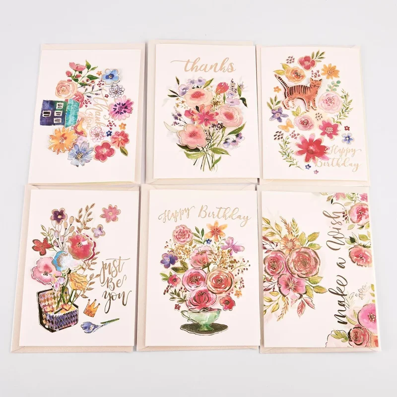 Gift cards with envelope, 12 pcs, 6 designs, 14x10cm