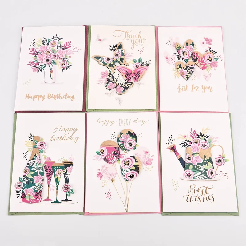 Gift cards with envelope, 12 pcs, 6 designs, 16x11cm
