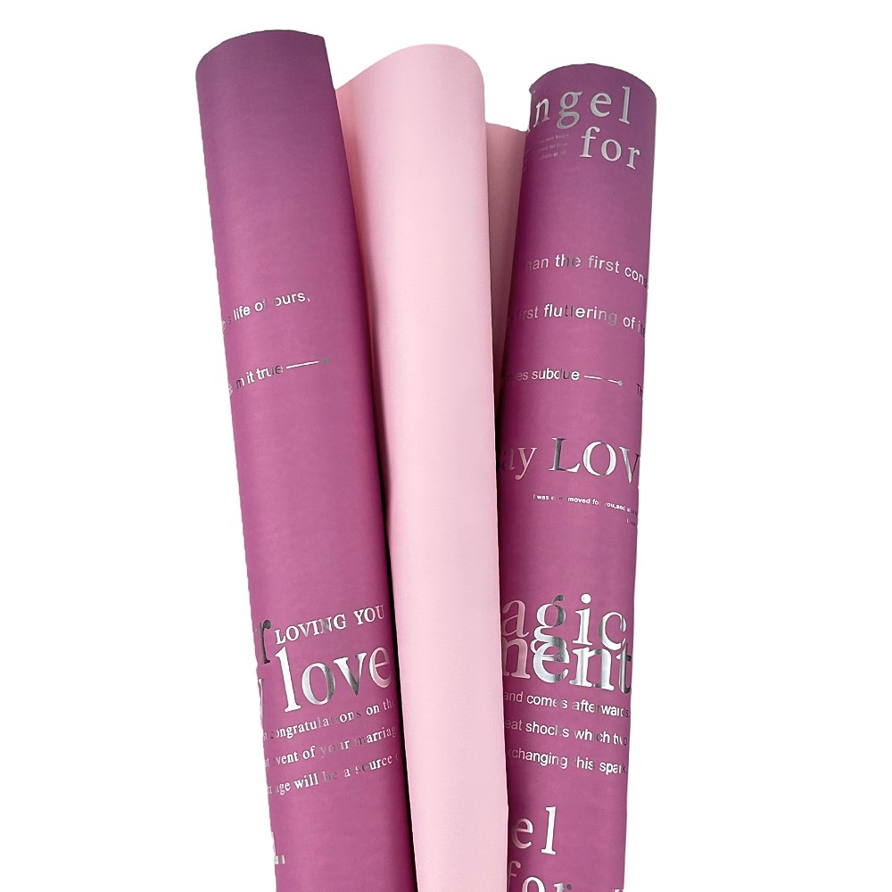 Лилаво-розов двустранен целофан с надписи