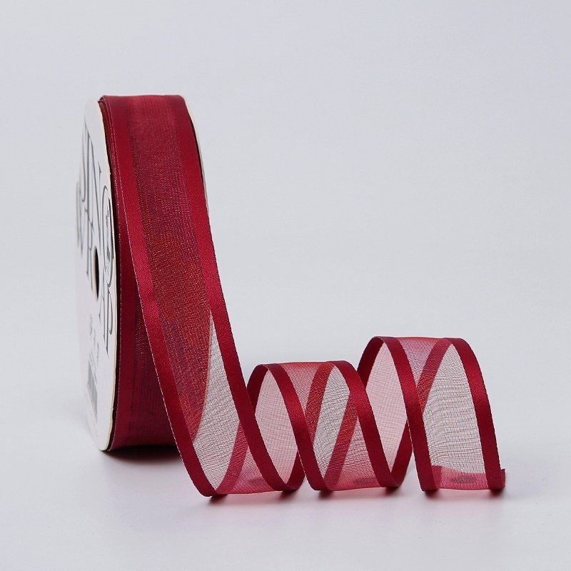 Organza ribbon "Double Line", red 2,5 cm / 18,28m #018