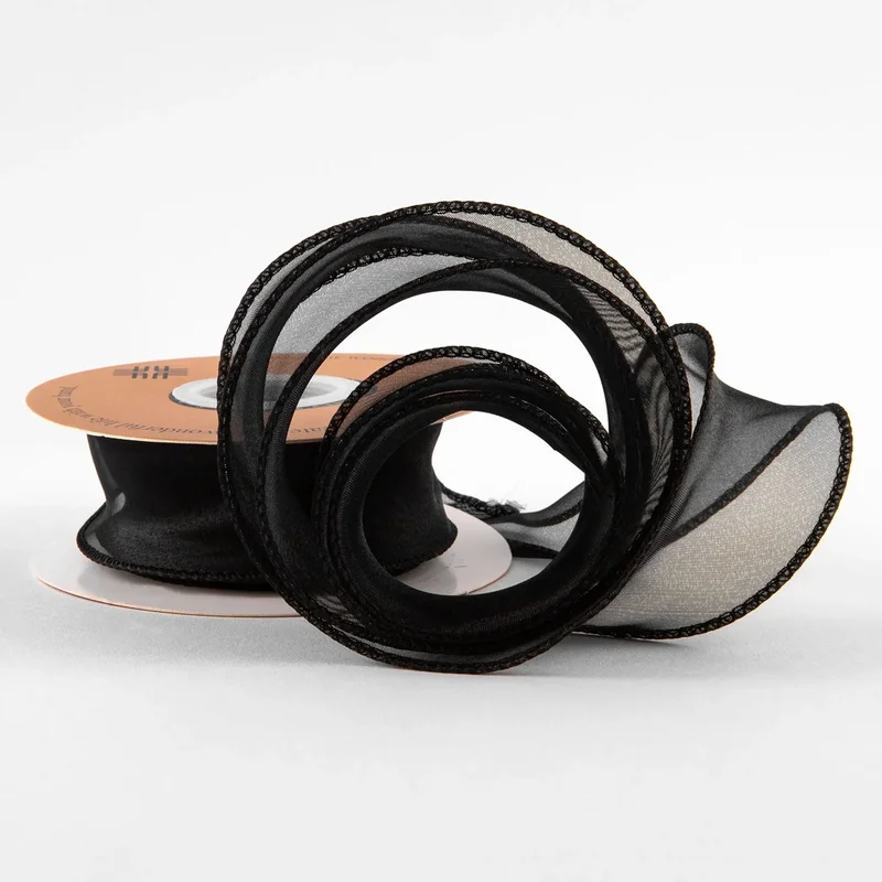 Panglică din organza "Uni", negru,  4cm / 9,11m #80