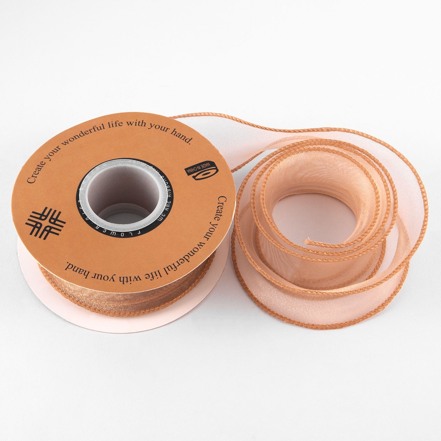 Wstążka z organzy "Uni", brązowa, 4 cm / 9,11 m #74 photo 3