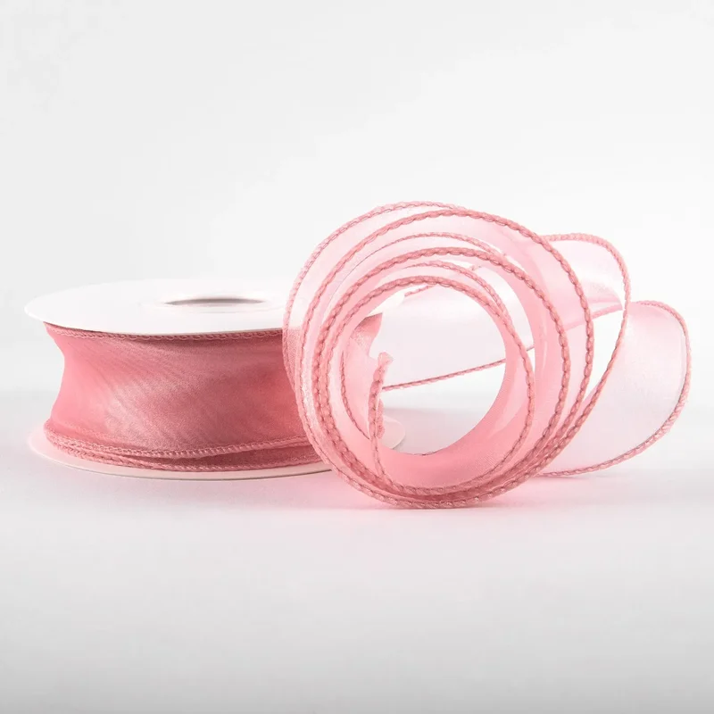 Wstążka z organzy 'Uni', różowa, 4cm / 9.11m #96