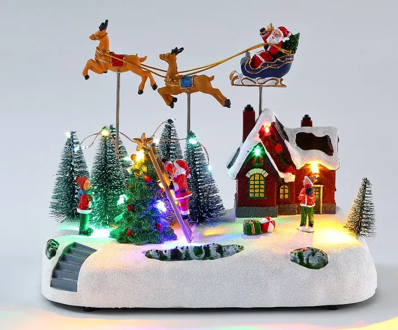 Figurină interactivă „Christmas Town #4” 3xAA, USB, 8 melodii