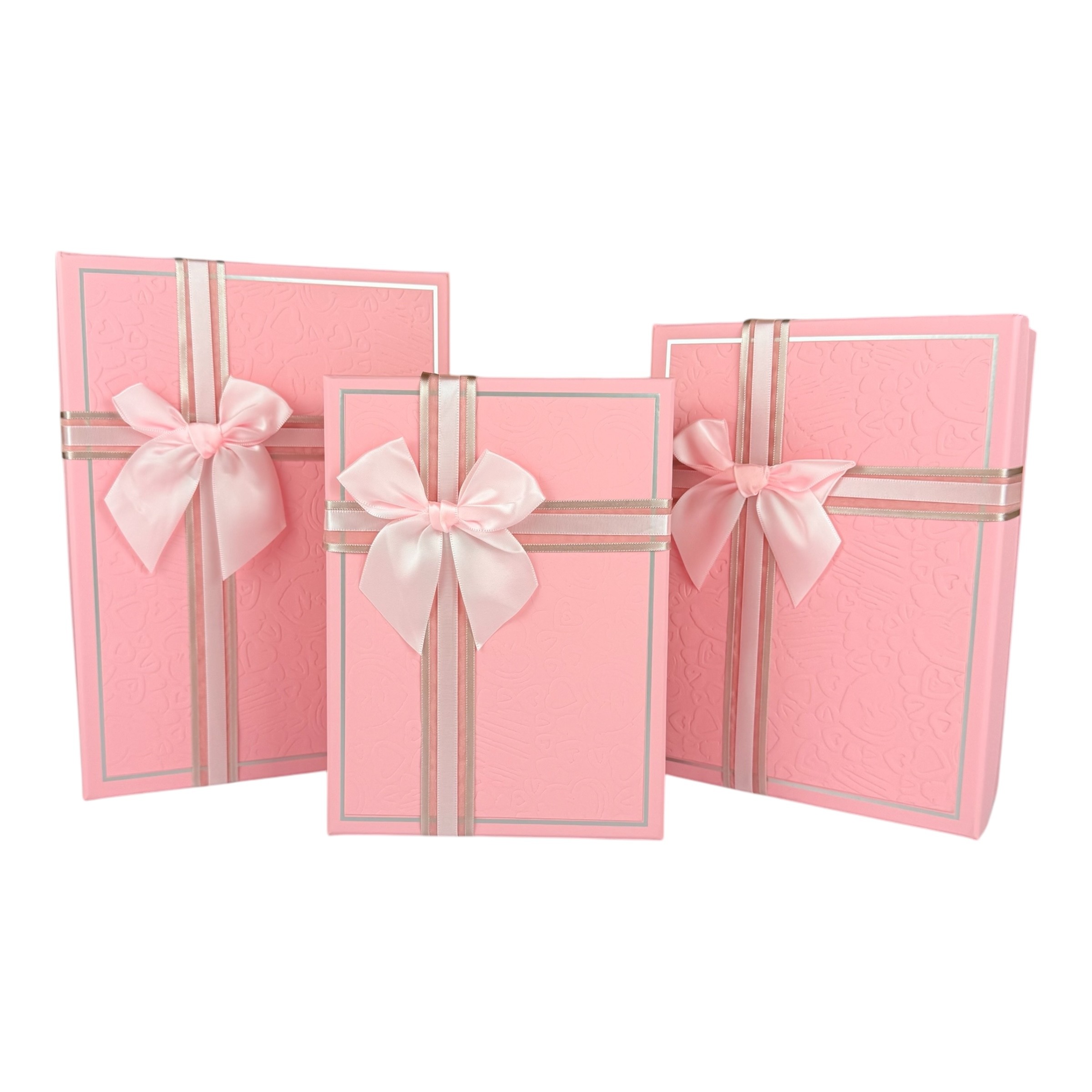 Правоъгълен комплект правоъгълни кутии от 3 части, розов "Prestige"