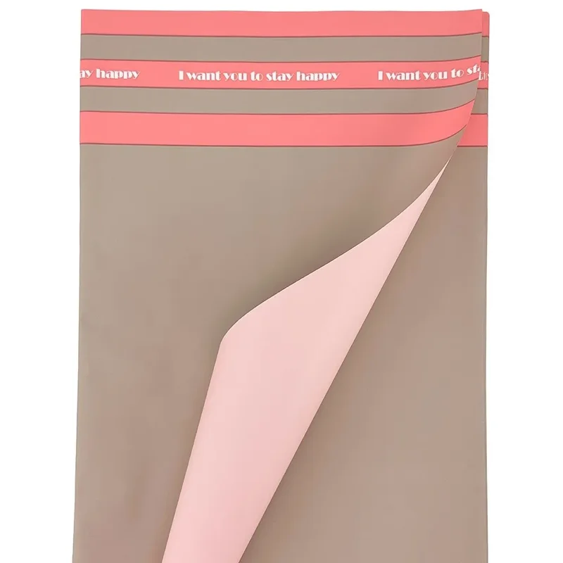 Celofan bicolor cu dungi "Stay happy" bej roz