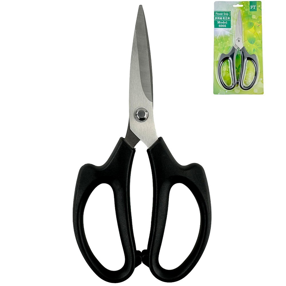 Black floral scissors, iron + plastic, 21,5/10,5