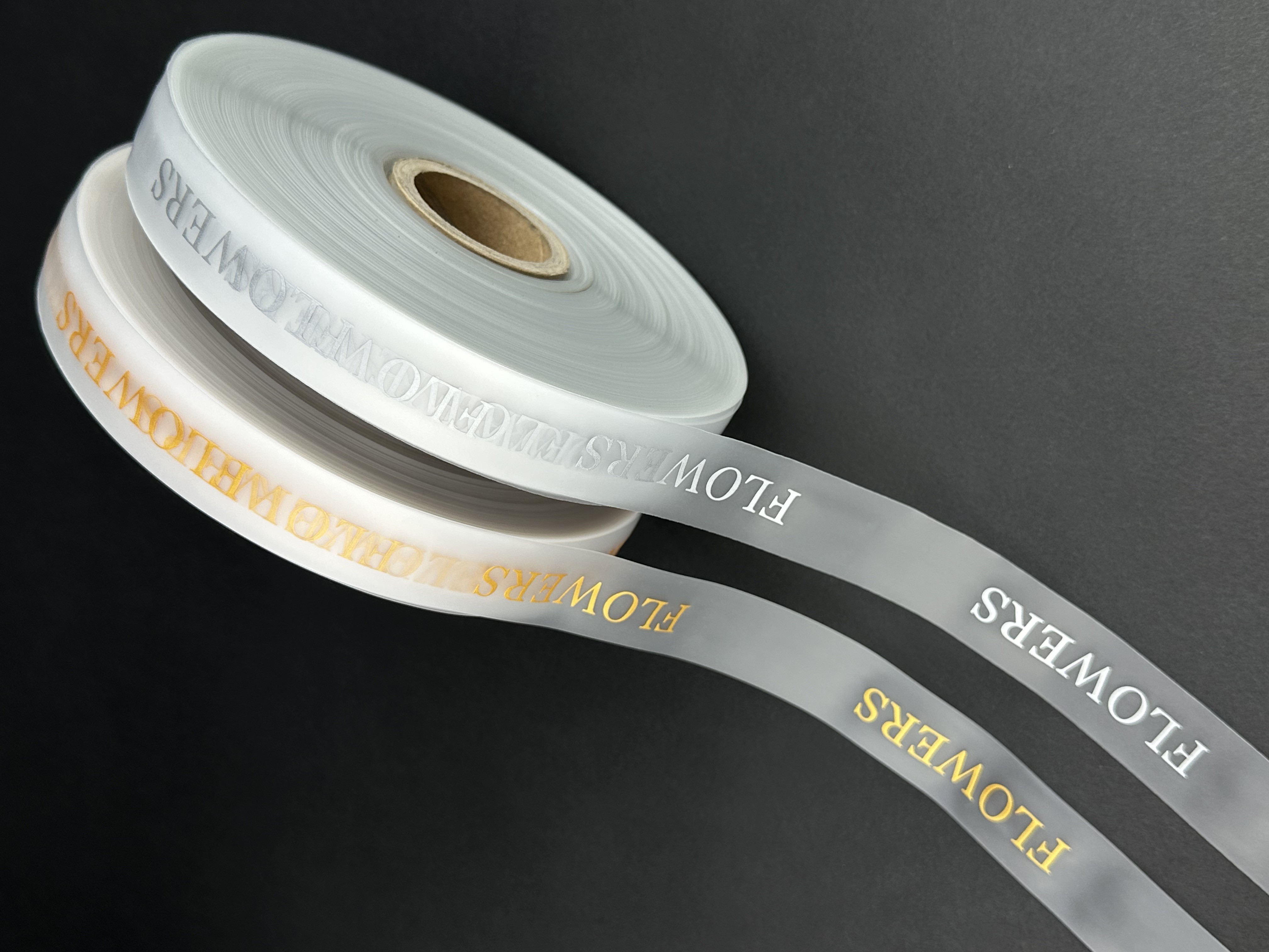 Silicone tape with silver inscription Flowers 2.5 cm by 137.16 m photo 6