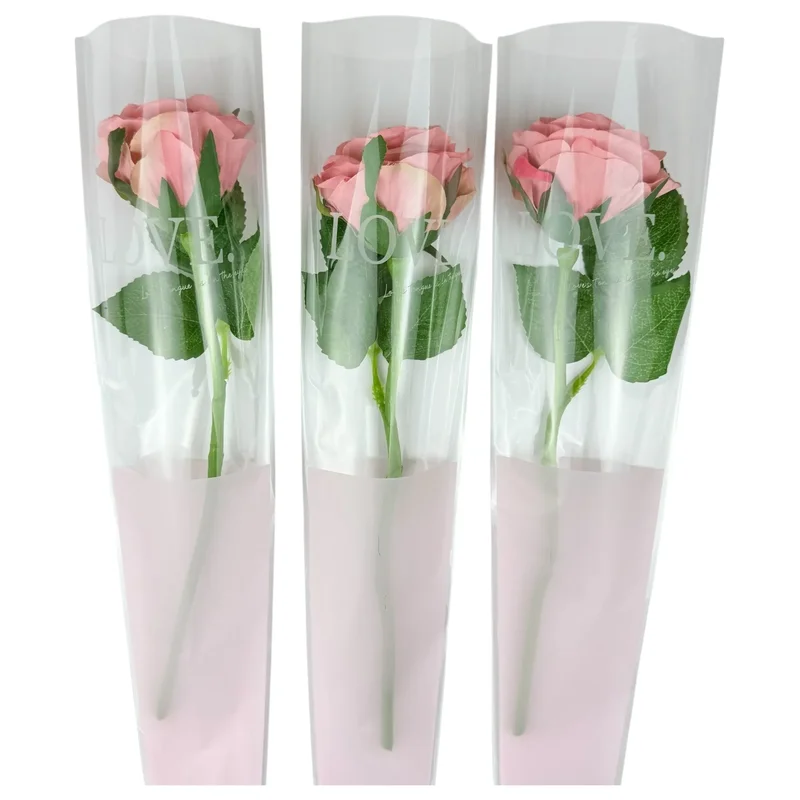 Pungi din celofan pentru o floare „Inimă înăuntru” #165, roz