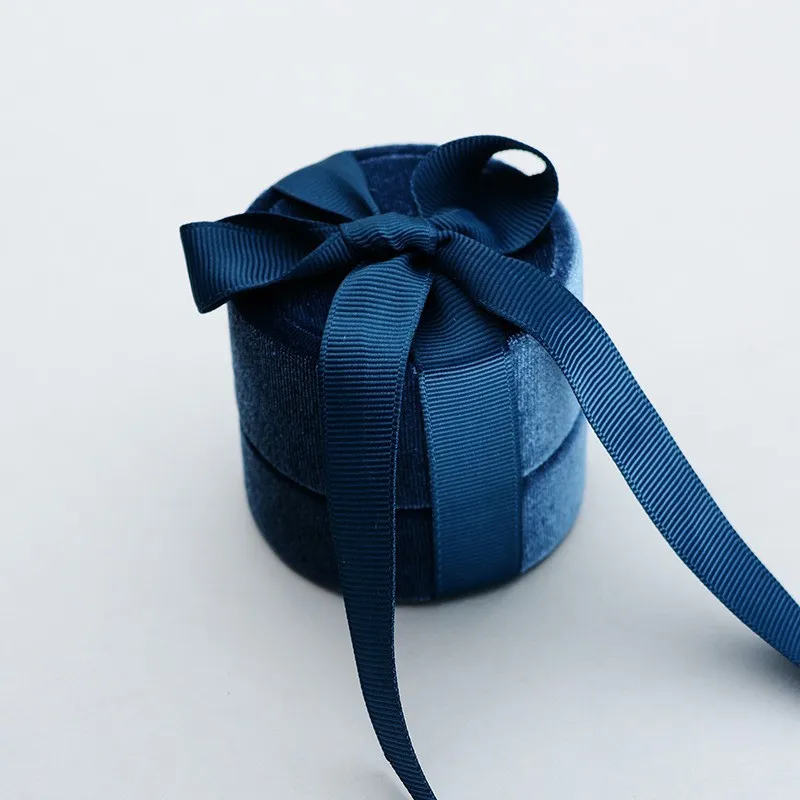 Cutii de bijuterii din catifea cu fundita, albastru, 4 bucati, 8.5x7