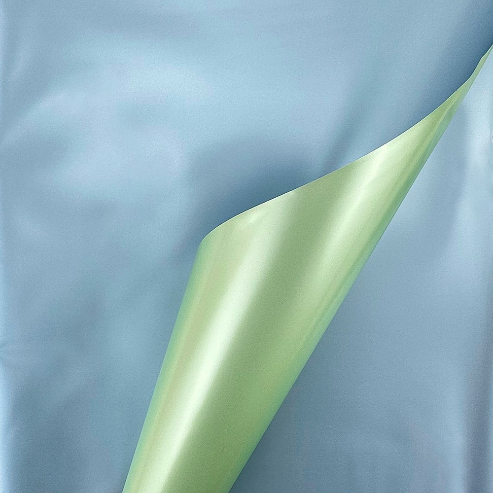 Двуцветен целофан в синьо-лимонов цвят с перлен фон "Double"